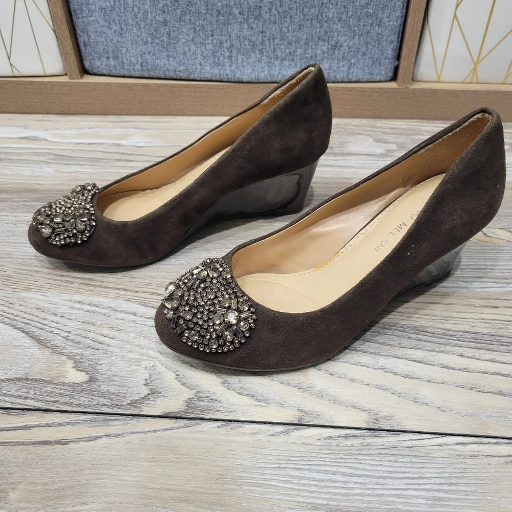Antonio Melani Bejeweled Wedge Heels Womens Size 6 M Brown